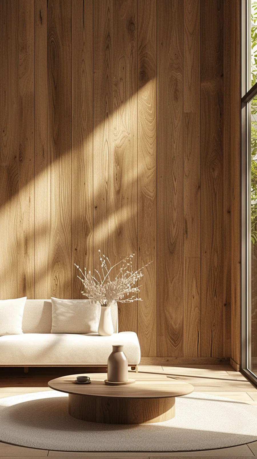 Interior con muros y muebles de madera con acabado premium